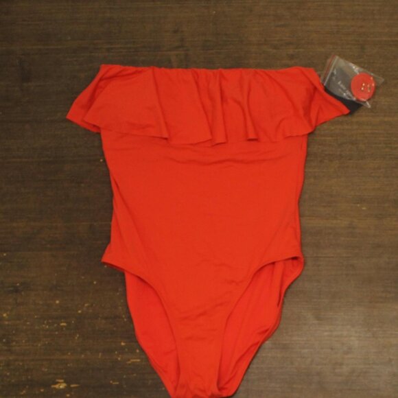 NWT Kate Spade New York Ruffle Underwire One Piece Swimsuit Goji Berry Orange M - Picture 2 of 6